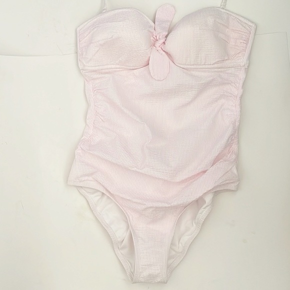 J. Crew Light Pink Bow Halter Neck Seersucker one piece swimsuit size M - Picture 3 of 9